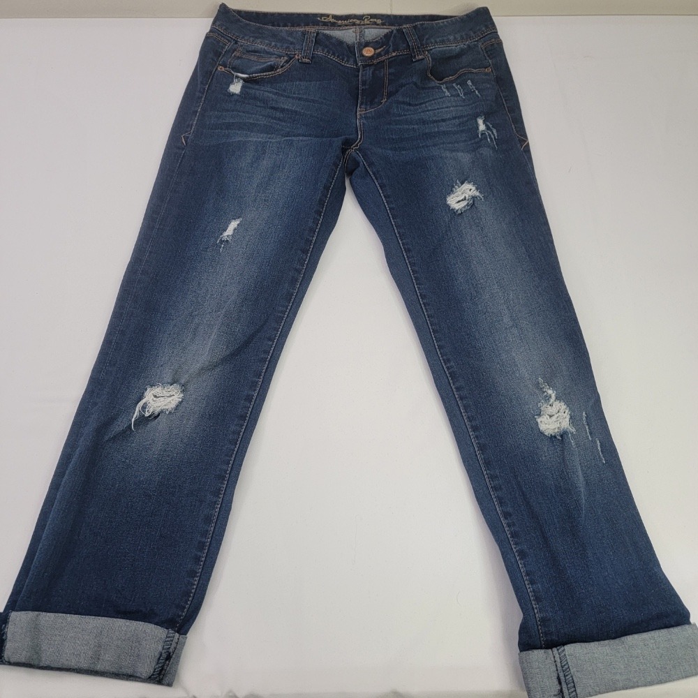 American Rag Distressed Cuffed Jeans Dark Wash Denim Women's Size 7R